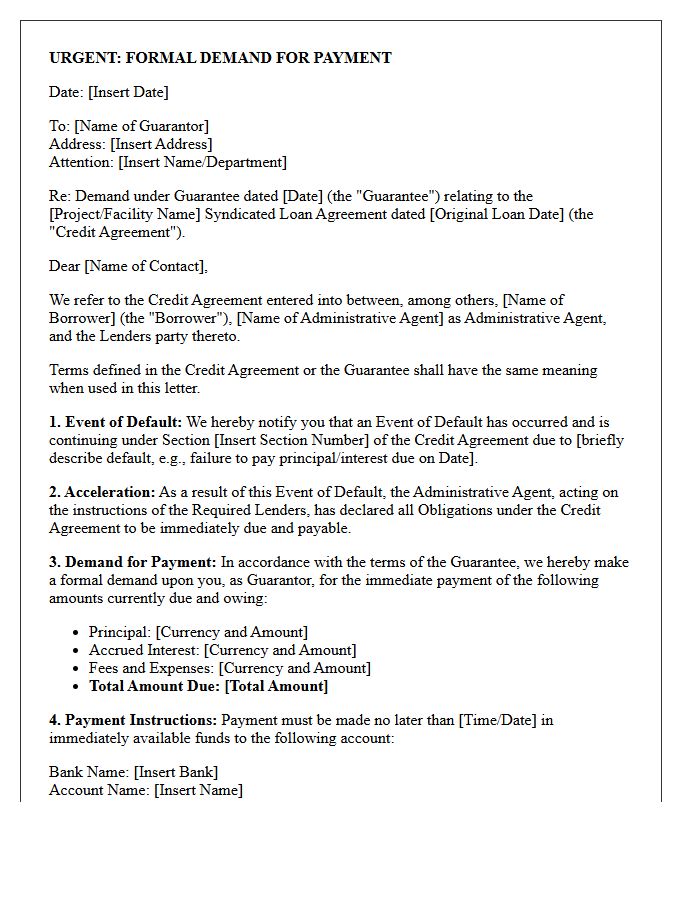 Syndicated Loan Default Guarantor Demand Letter