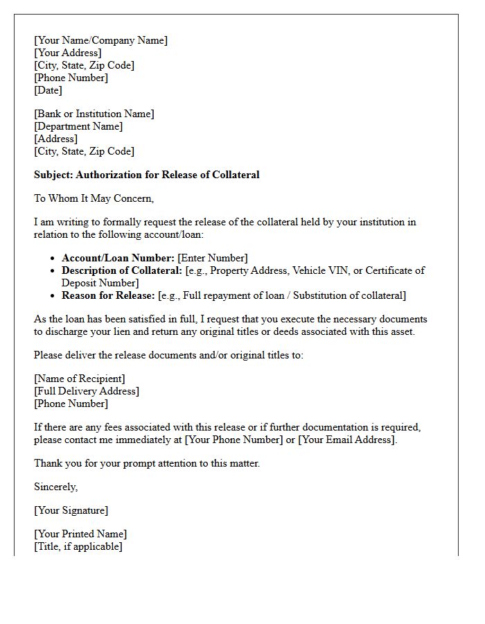 Collateral Release Authorization Letter