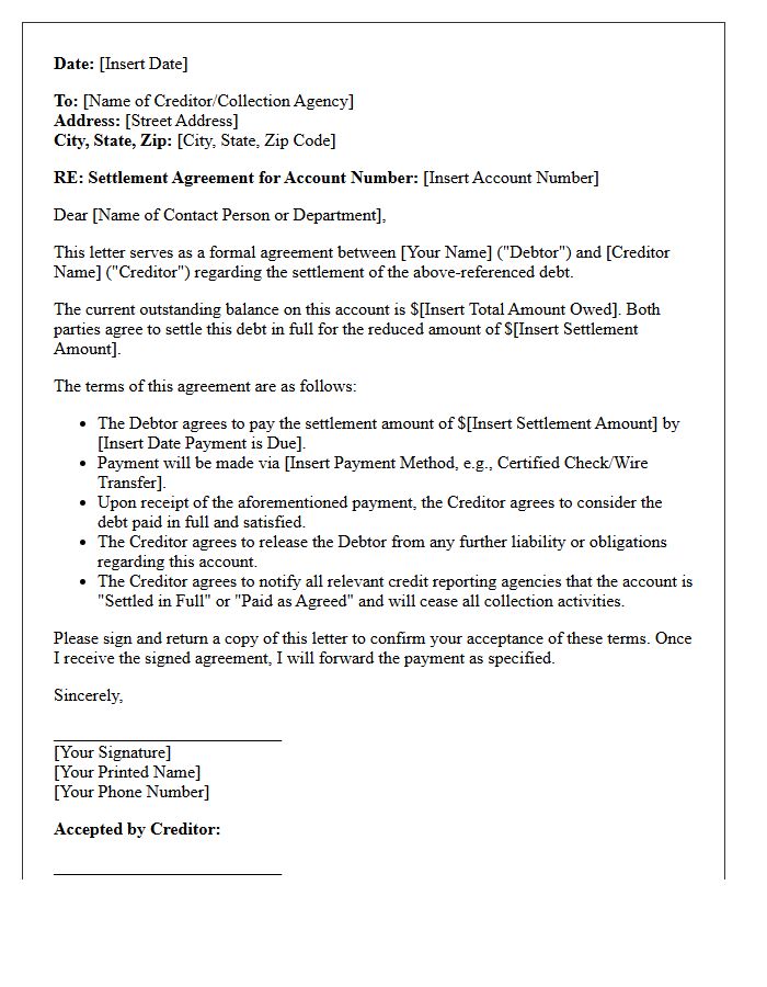 Debt Settlement Agreement Letter
