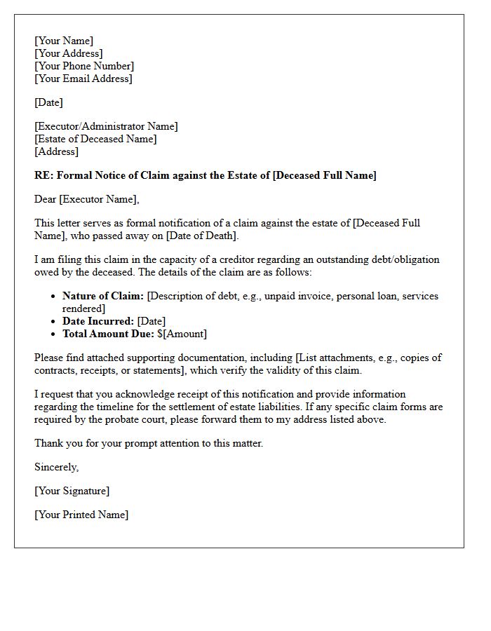 Estate Claim Notification Letter