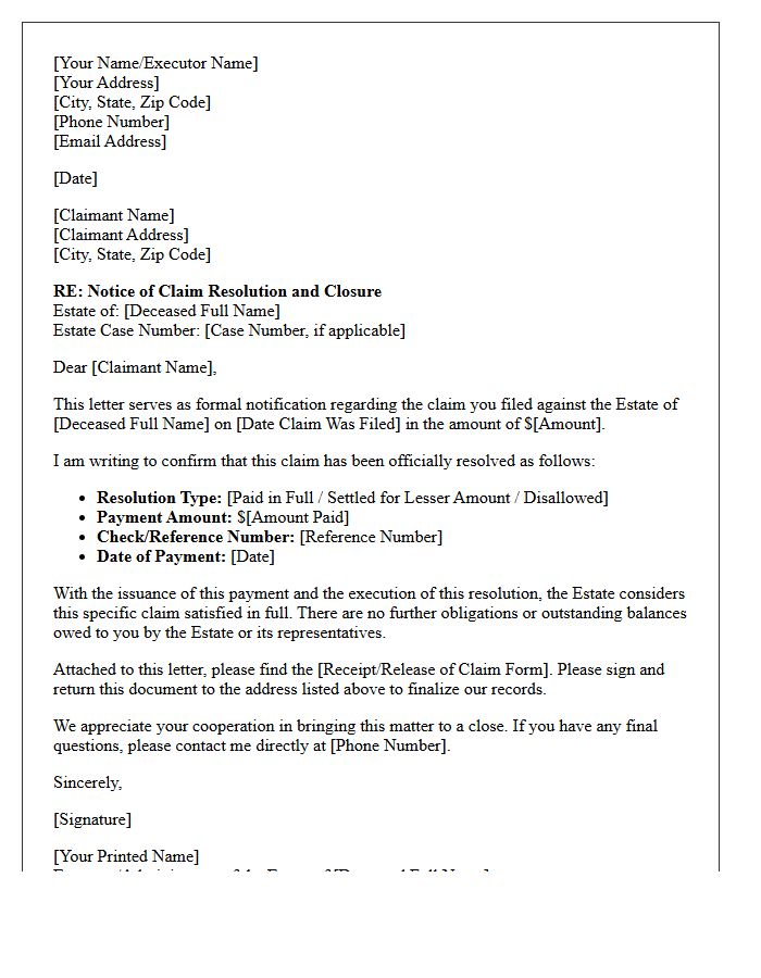 Estate Claim Resolution and Closure Letter