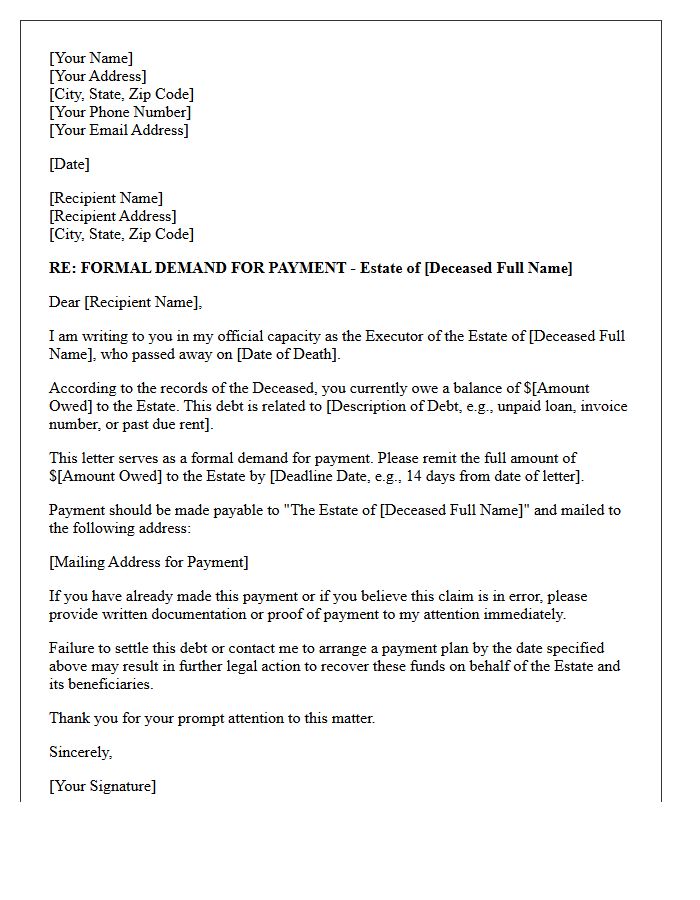 Executor Demand for Payment Letter