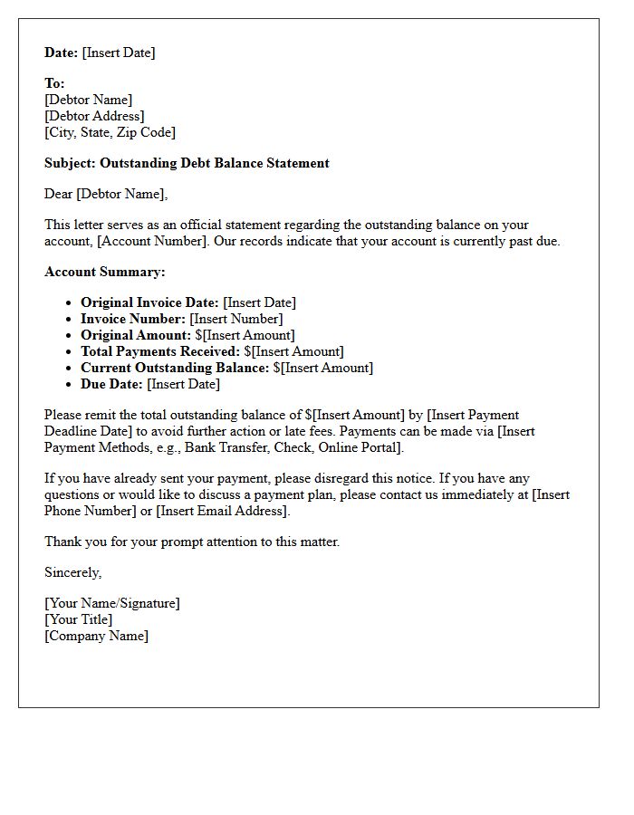 Outstanding Debt Balance Statement Letter