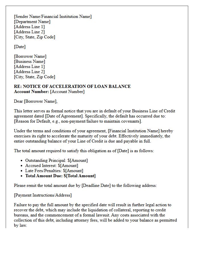 Business Line Of Credit Balance Acceleration Letter