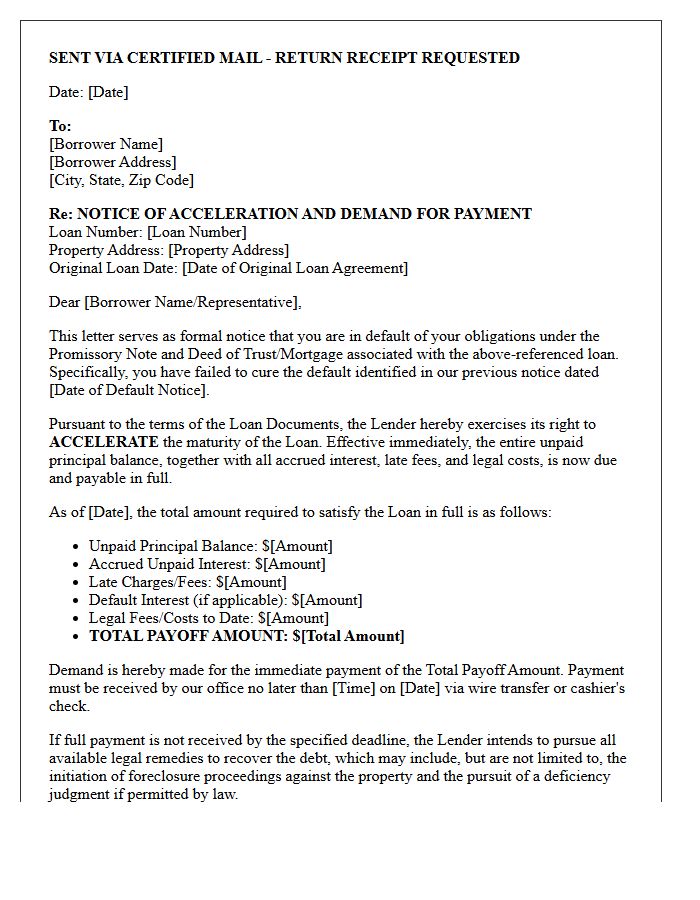 Commercial Real Estate Loan Acceleration Letter