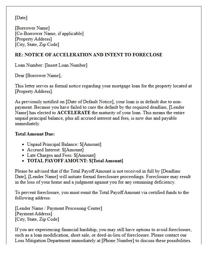 Pre-Foreclosure Loan Balance Acceleration Letter