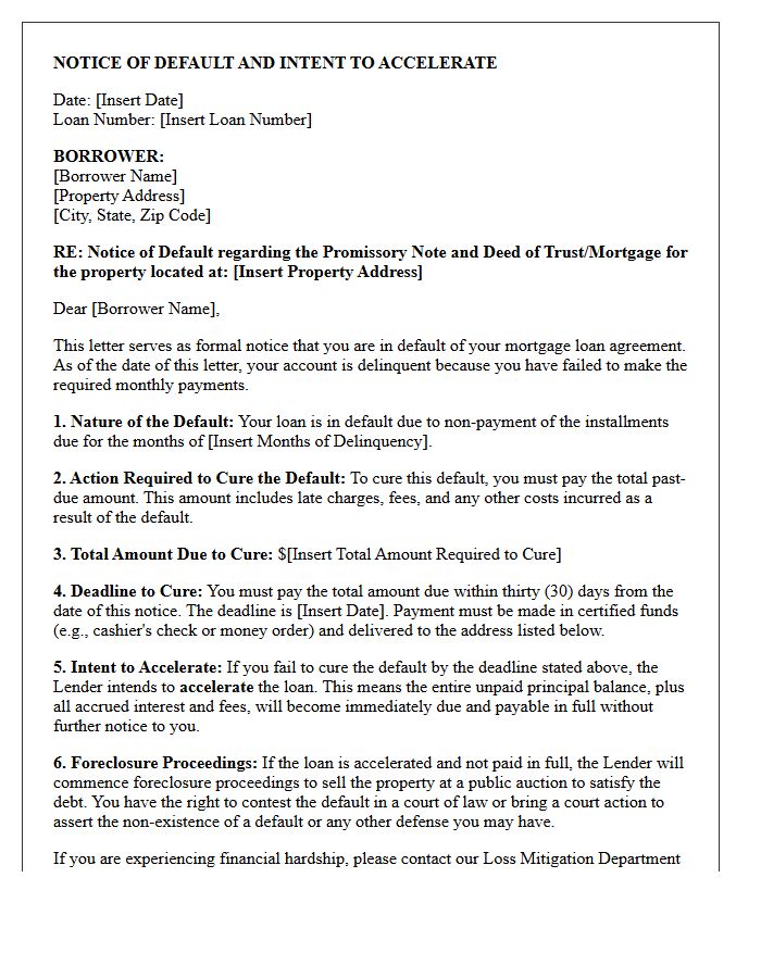 Residential Mortgage Default And Acceleration Letter