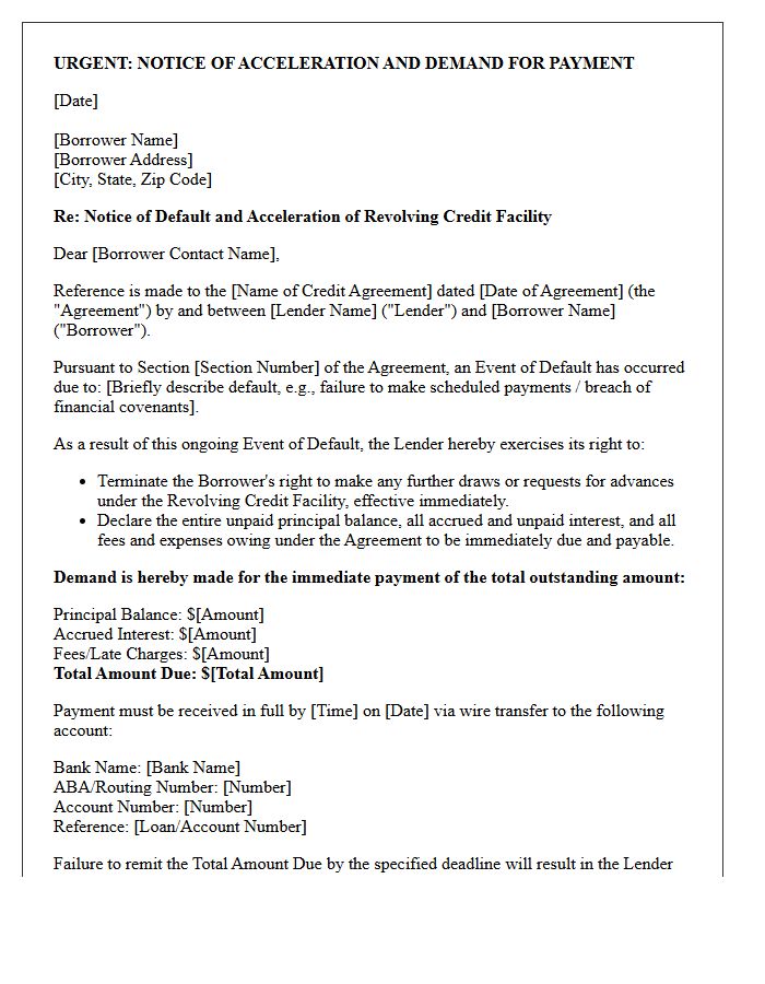 Revolving Credit Facility Acceleration Letter