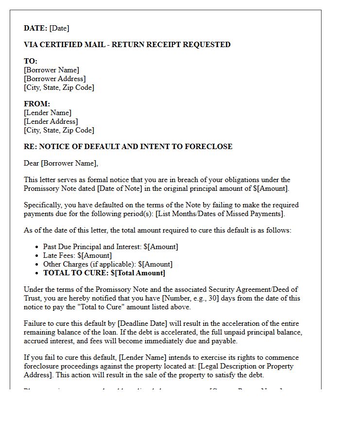 Breach Of Promissory Note Foreclosure Letter