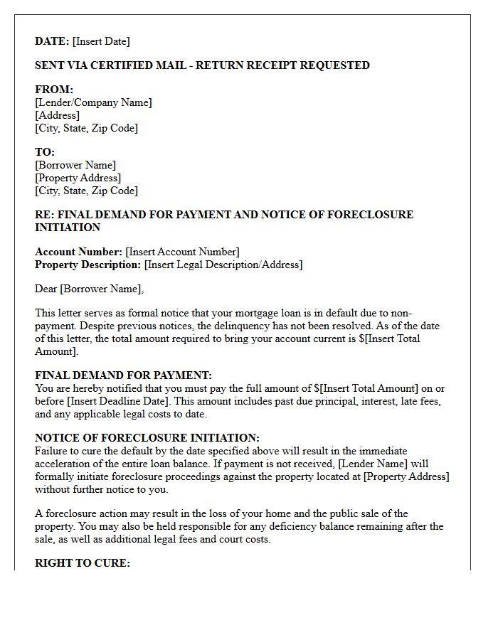 Final Demand And Foreclosure Initiation Letter