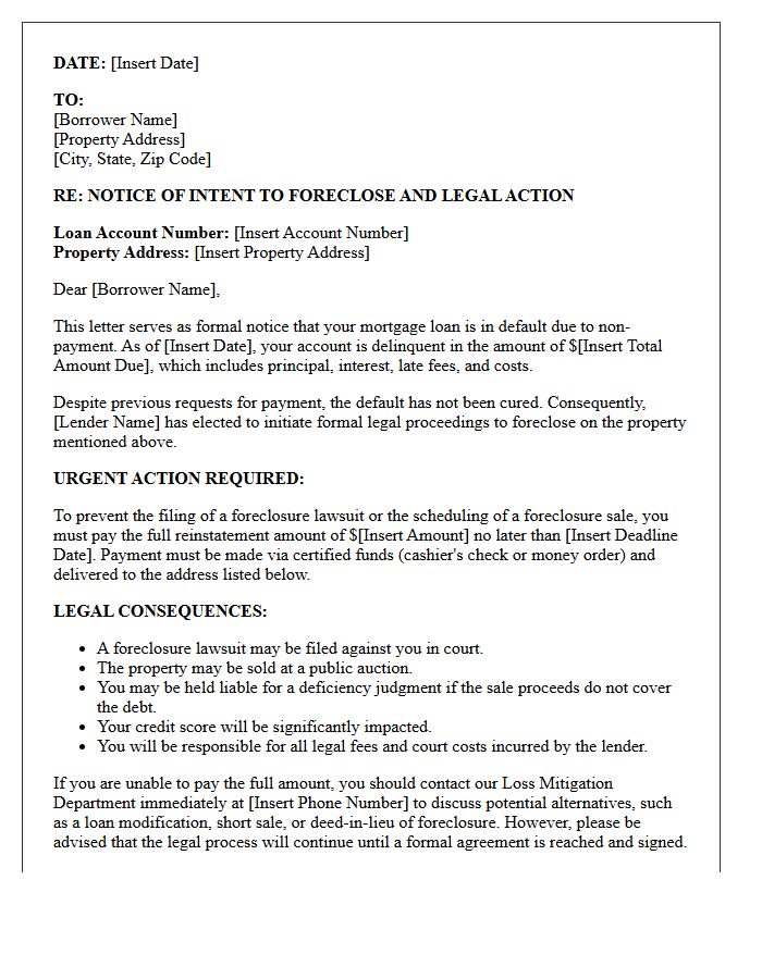 Legal Action And Foreclosure Initiation Letter