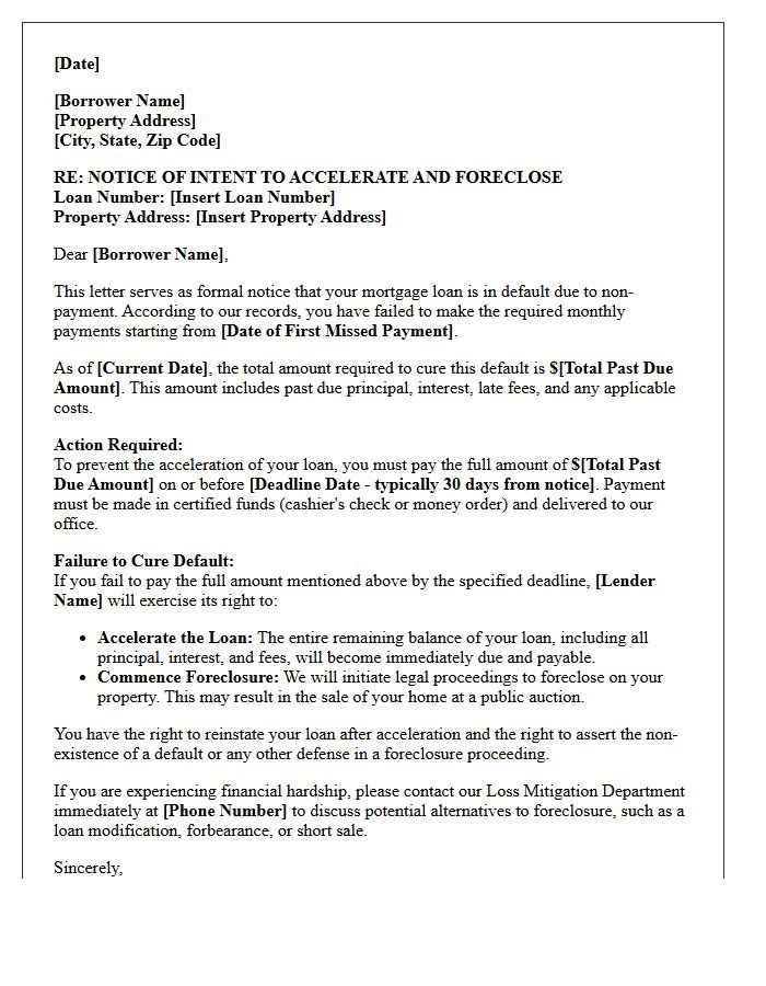 Loan Acceleration And Foreclosure Warning Letter