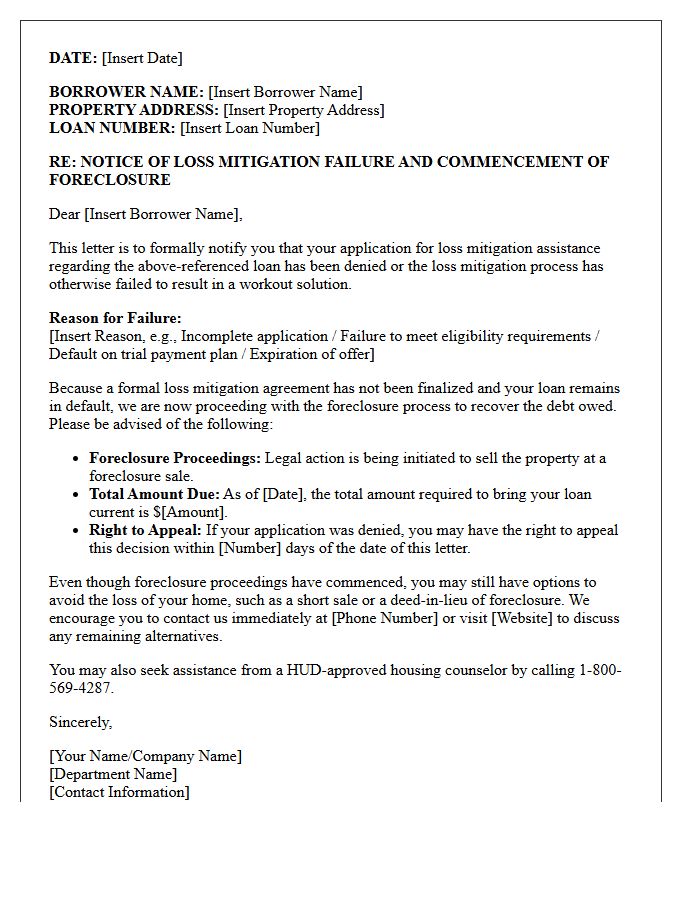 Loss Mitigation Failure Foreclosure Letter