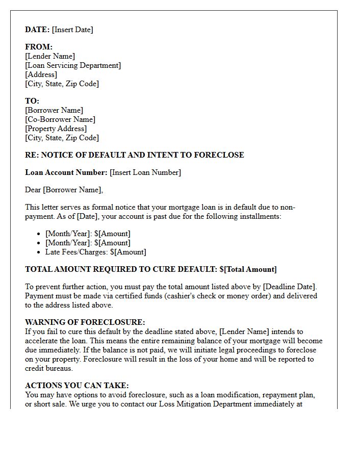 Mortgage Default And Foreclosure Warning Letter