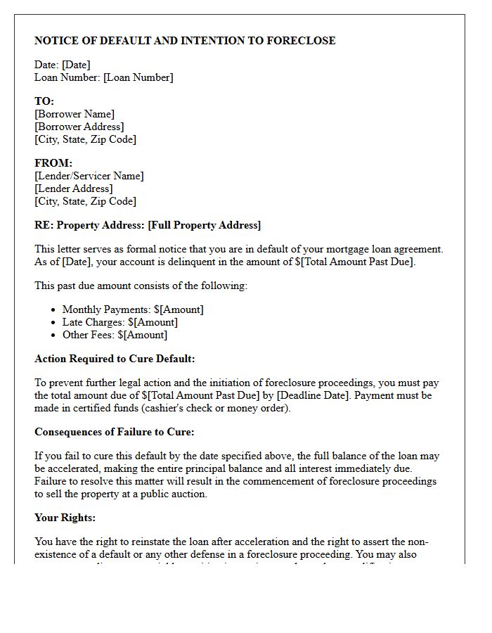 Notice Of Default Foreclosure Letter