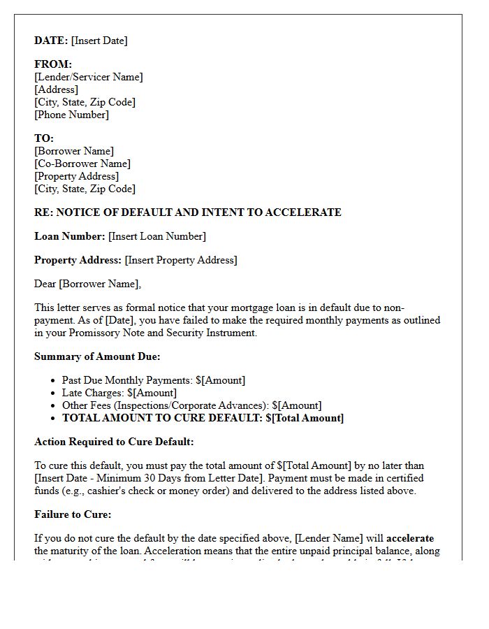 Pre-Acceleration Foreclosure Warning Letter