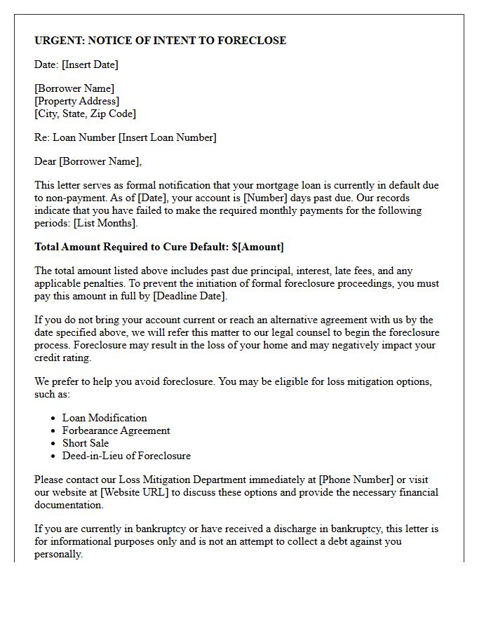 Pre-Foreclosure Initiation Warning Letter