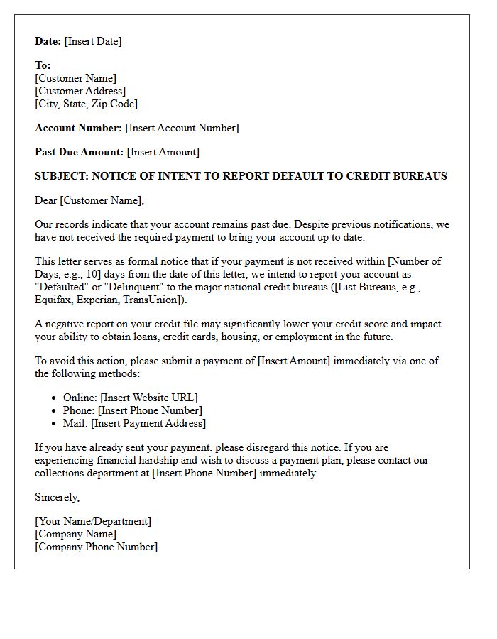 Credit Bureau Reporting Default Warning Letter