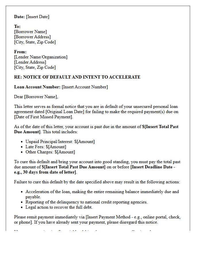 Initial Unsecured Personal Loan Default Notice Letter