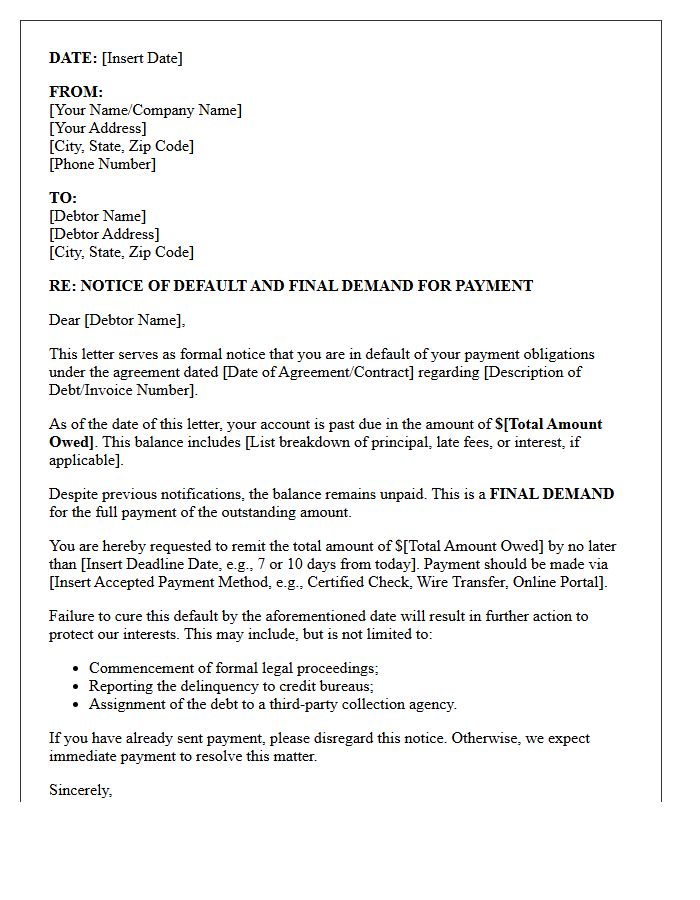 Notice of Default and Final Demand Letter