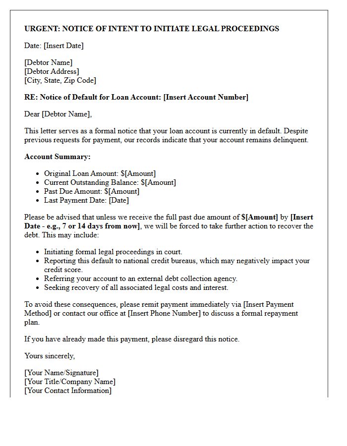 Pre-Legal Action Loan Default Warning Letter