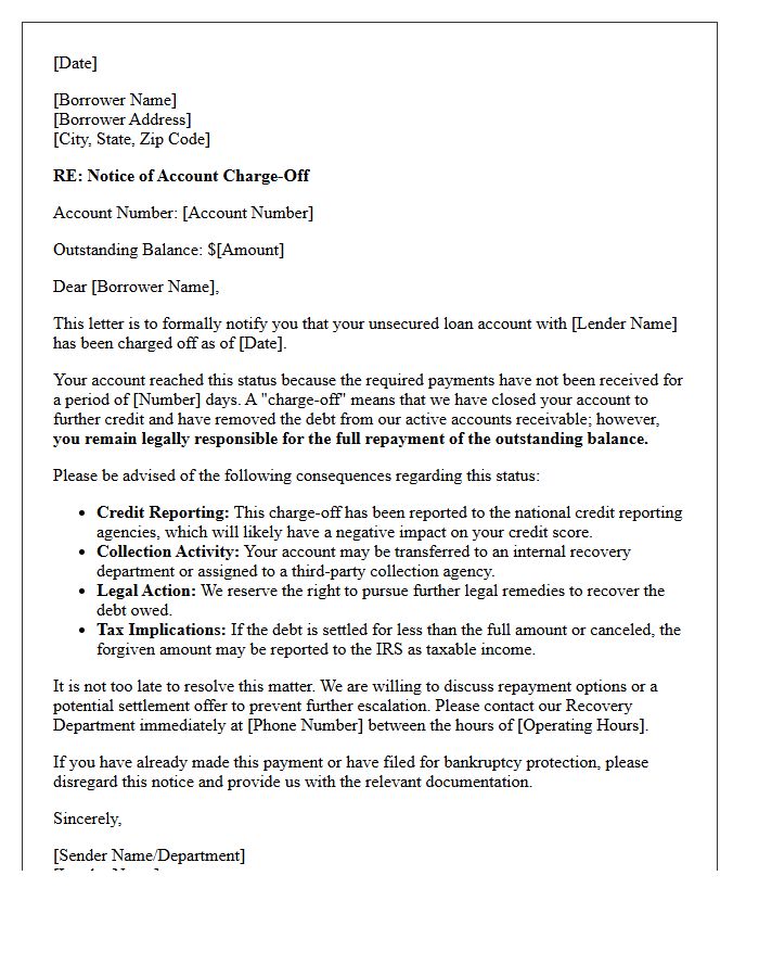 Unsecured Loan Charge-Off Advisory Letter