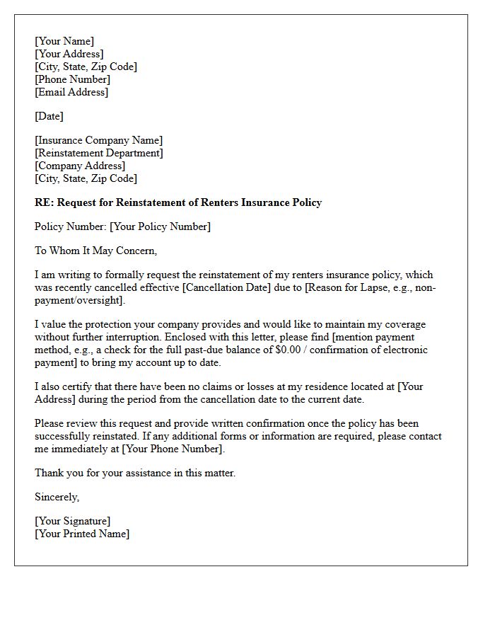 Official Renters Insurance Reinstatement Letter