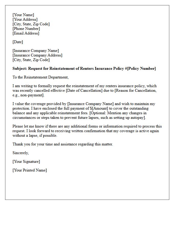 Post-Cancellation Renters Insurance Reinstatement Letter