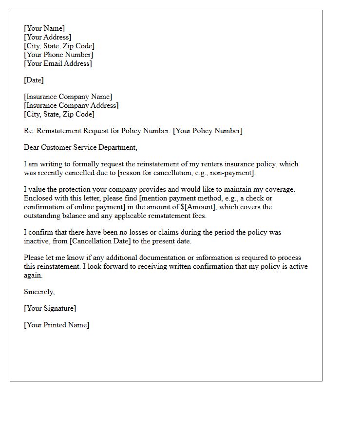 Renters Insurance Account Reinstatement Letter