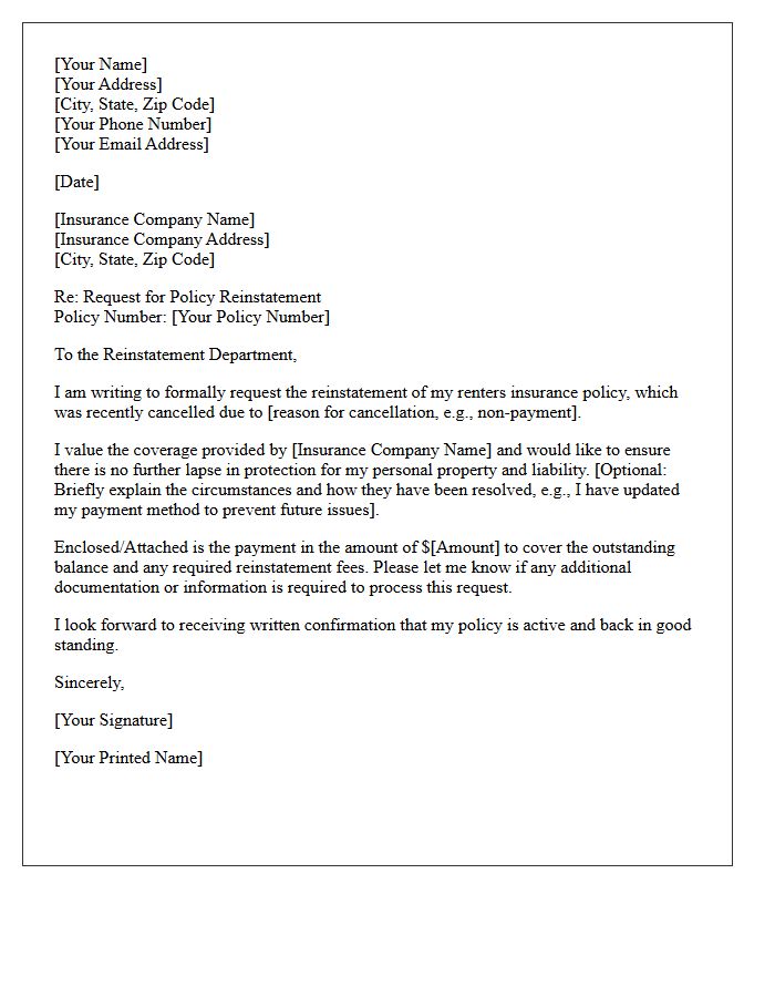 Renters Insurance Policy Reinstatement Letter