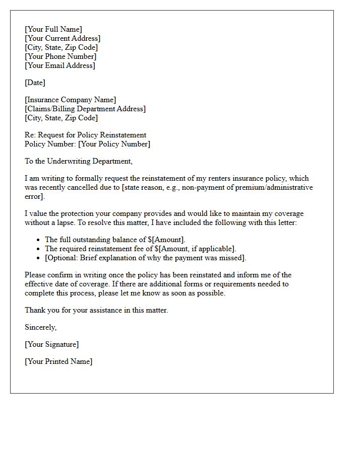 Standard Renters Insurance Reinstatement Letter