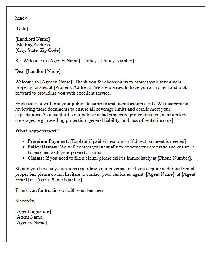 Insurance Agency Welcome Letter for New Landlord Clients