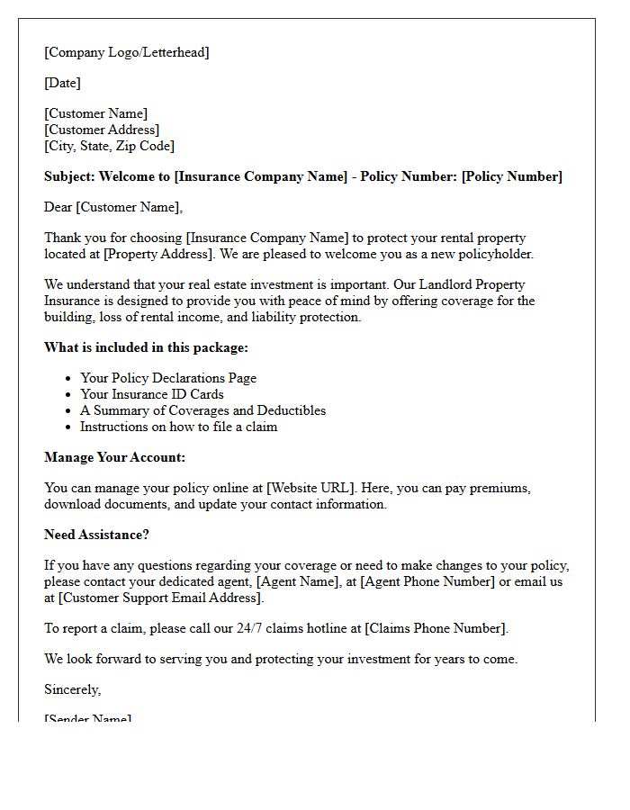 Introductory Welcome Letter for Landlord Property Insurance Customers