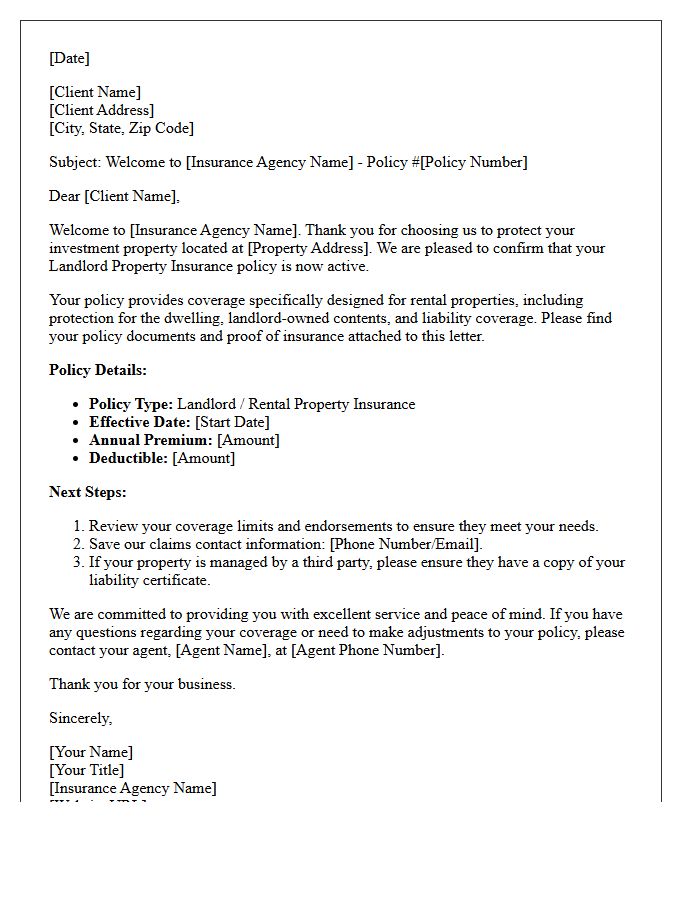 Landlord Property Insurance Client Onboarding Welcome Letter