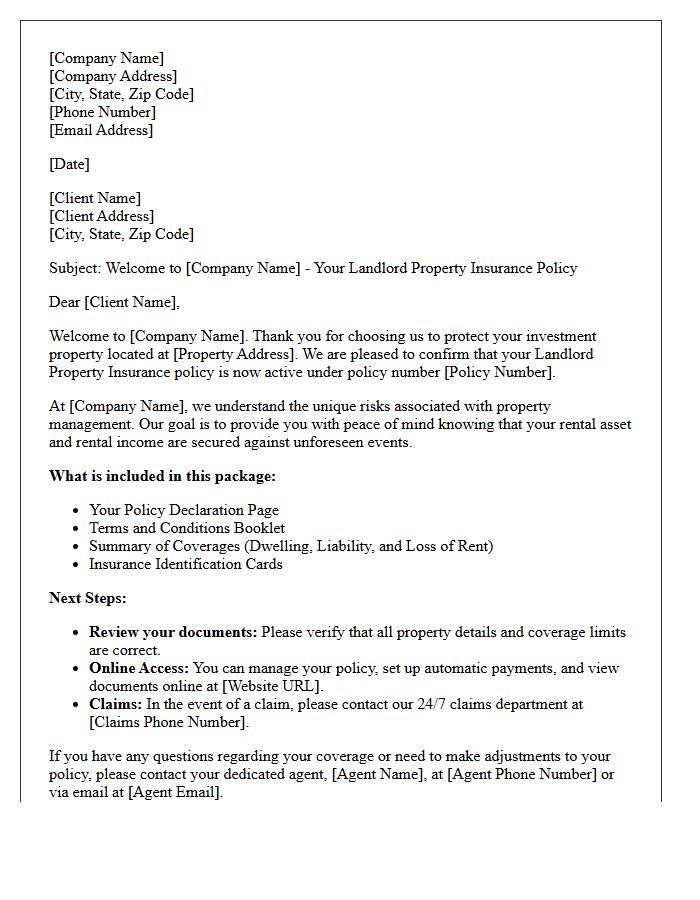 Official Welcome Letter for Landlord Property Insurance Clients