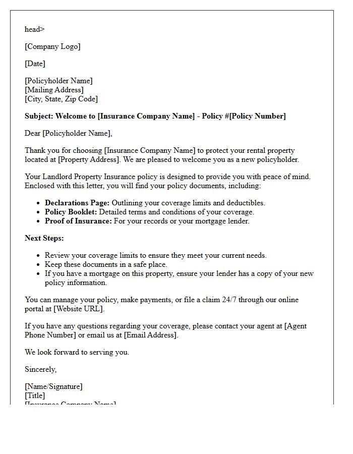 Welcome Letter for Your Landlord Property Insurance Policy