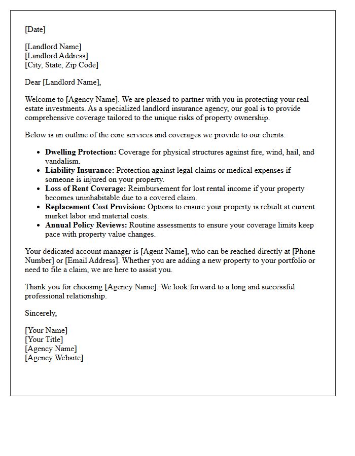 Welcome Letter Outlining Landlord Property Insurance Agency Services