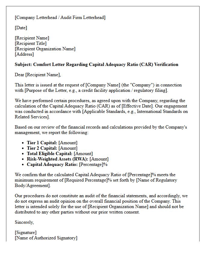 Capital Adequacy Ratio Verification Comfort Letter