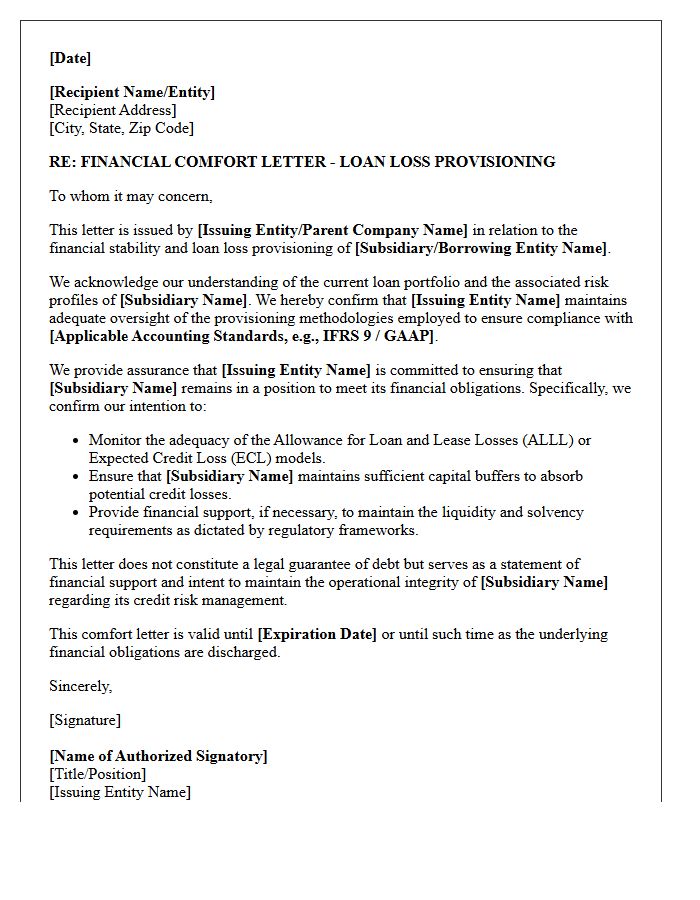 Loan Loss Provisioning Financial Comfort Letter