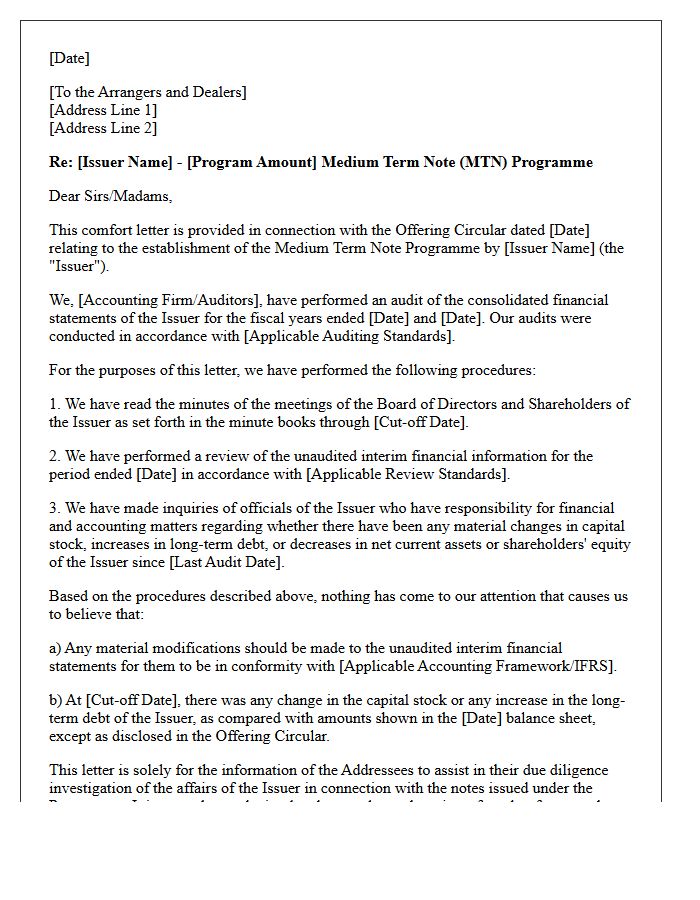 Medium Term Note Debt Issuance Comfort Letter