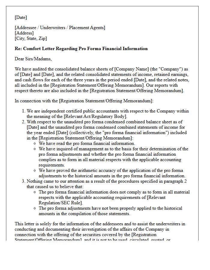 Pro Forma Financial Information Comfort Letter