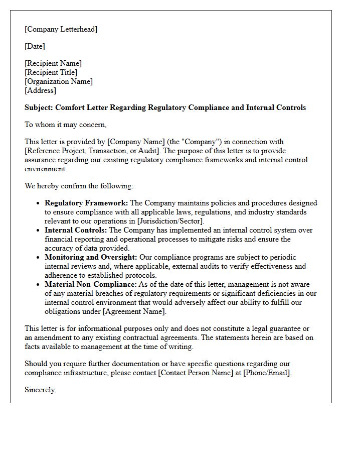 Regulatory Compliance and Controls Comfort Letter