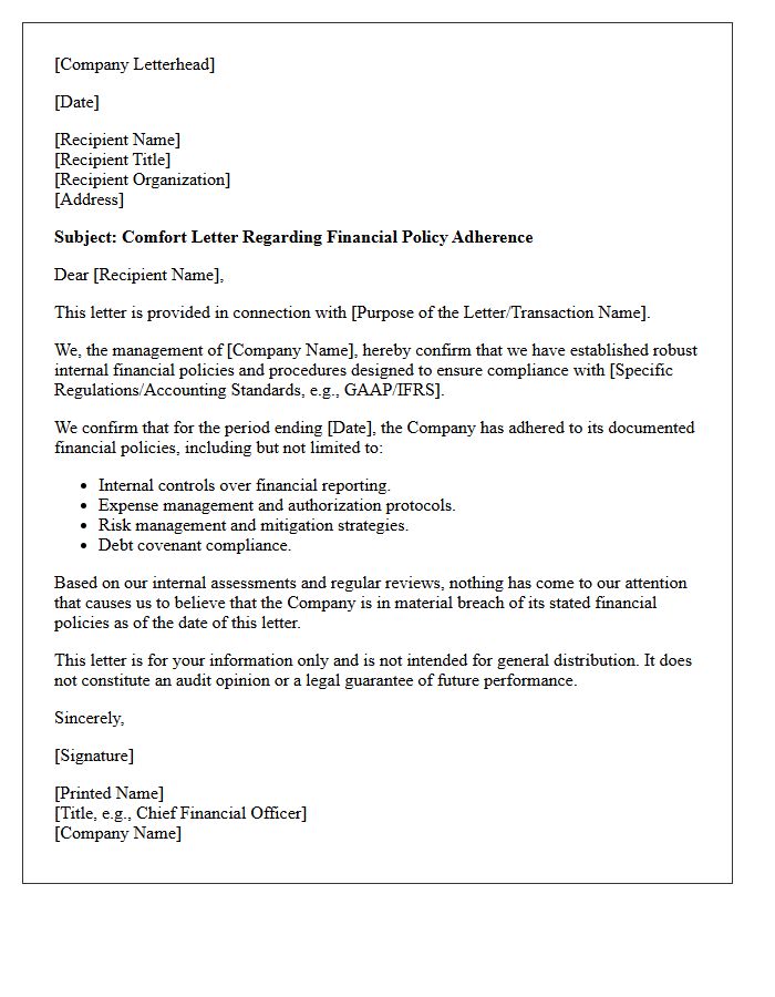 Financial Policy Adherence Comfort Letter