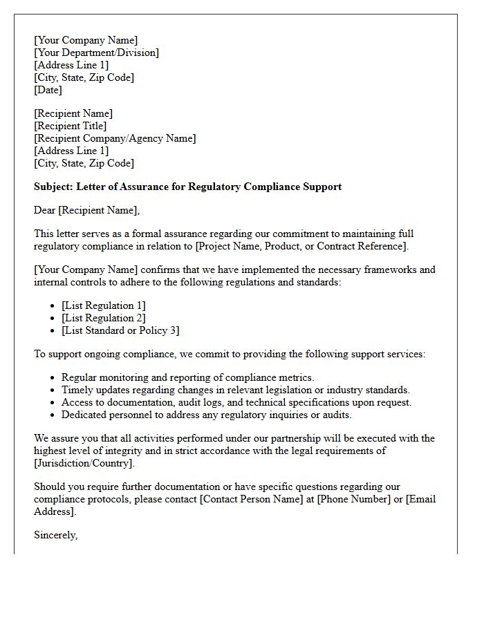 Letter of Assurance for Regulatory Compliance Support