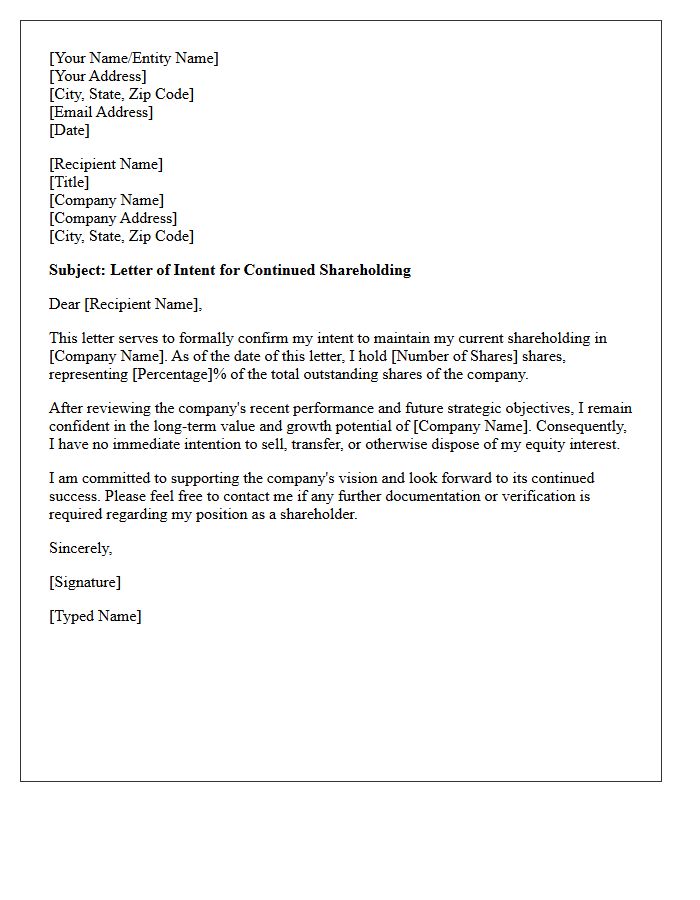 Letter of Intent for Continued Shareholding