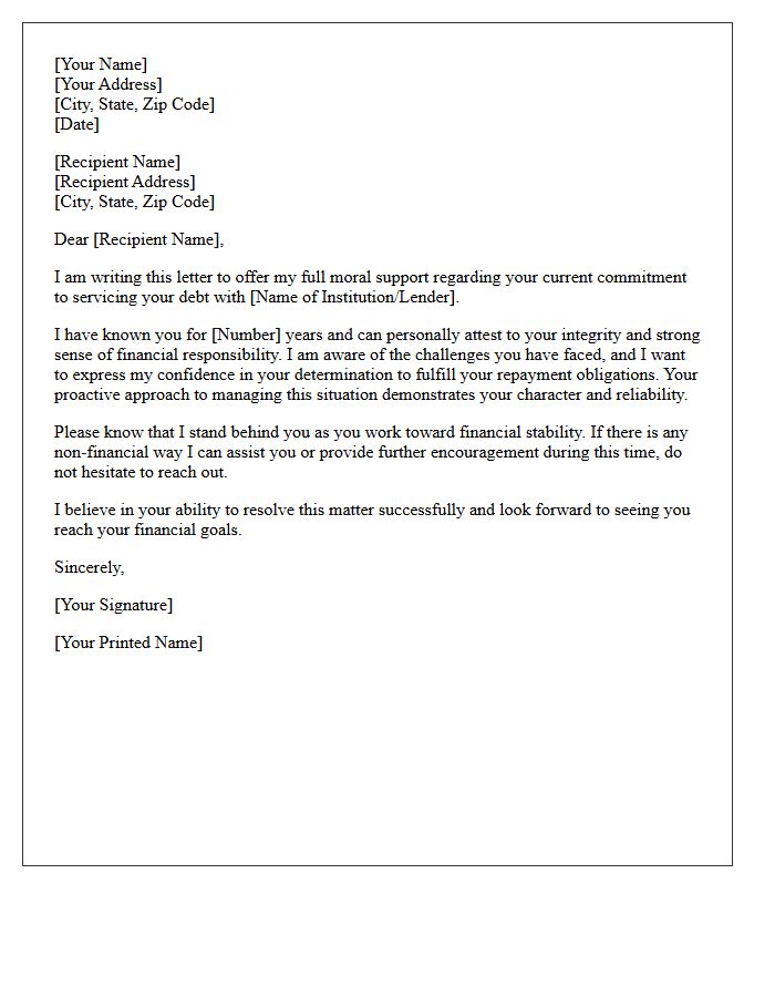 Letter of Moral Support for Debt Servicing