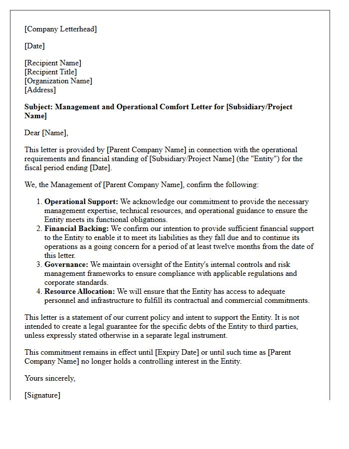 Management and Operational Comfort Letter