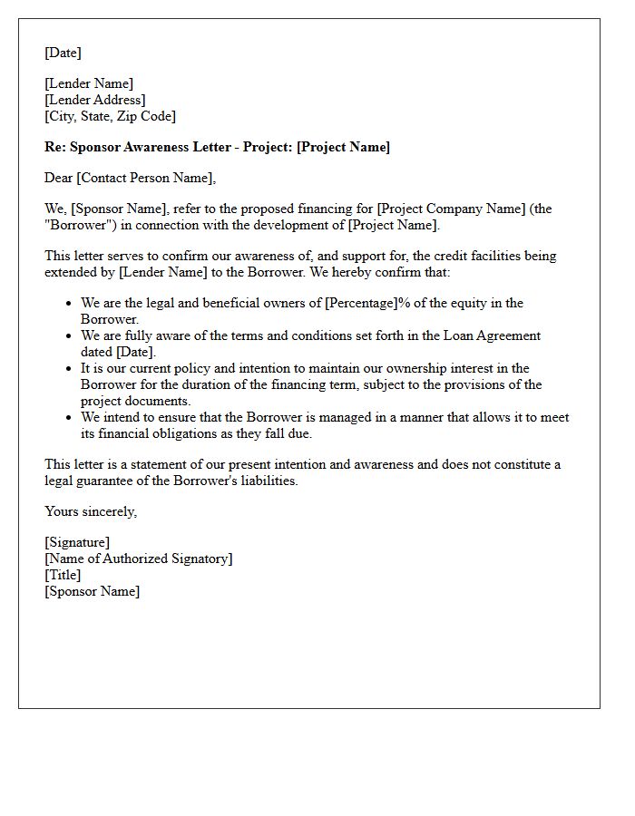 Sponsor Awareness Letter for Project Financing