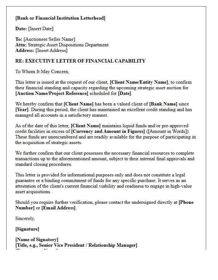 Executive Financial Capability Letter for Strategic Asset Auctions