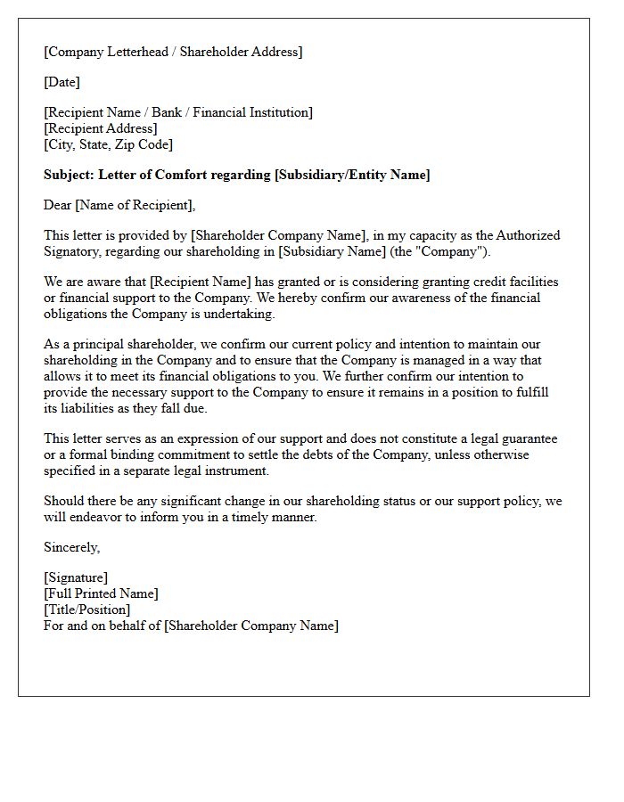 Authorized Shareholder Signatory of the Comfort Letter